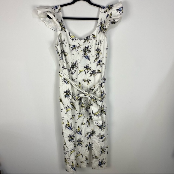 Tanya Taylor Alyna Floral Linen Blend Midi Dress Sweetheart Neckline White - Picture 1 of 9